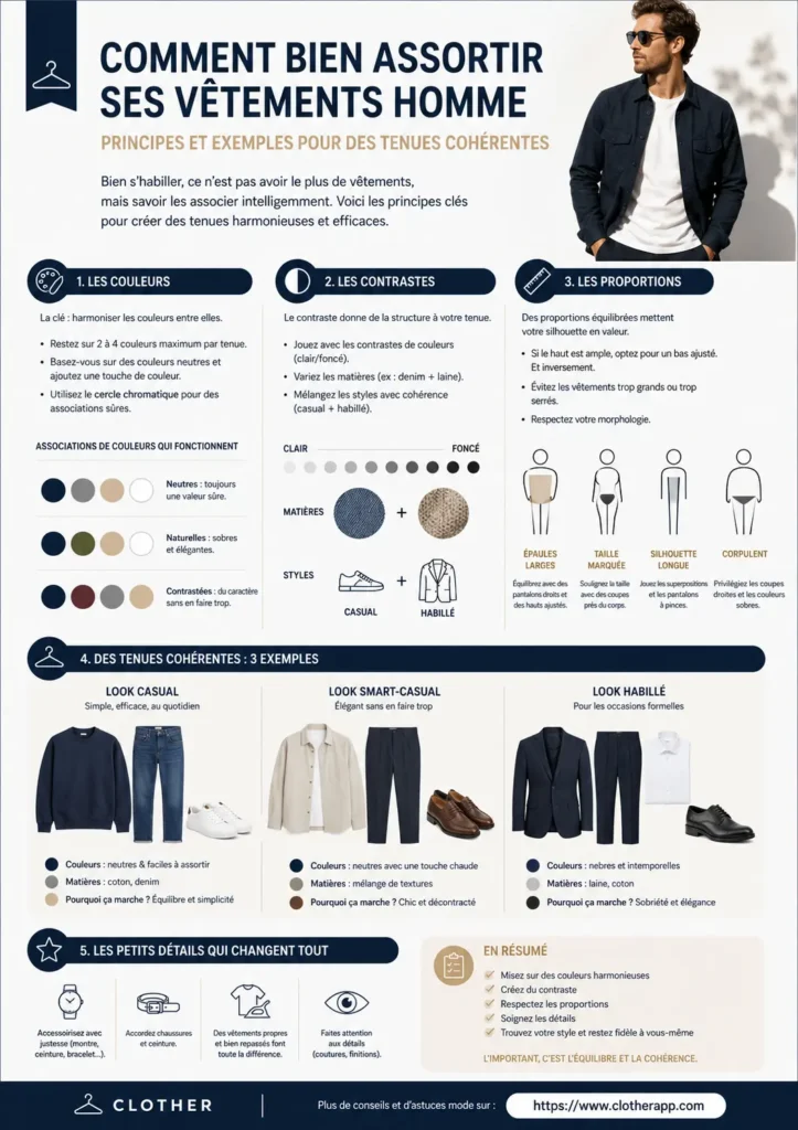 Comment bien assortir ses vêtements homme - Infographie